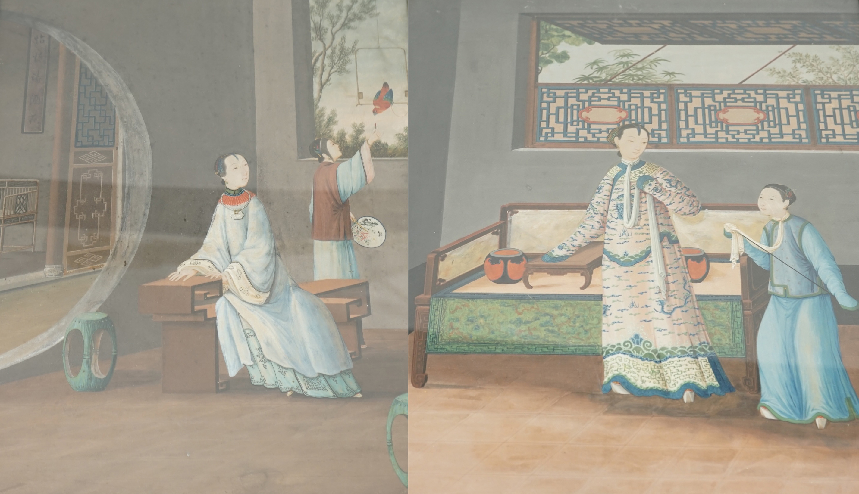 Chinese School, early 19th century, a pair of gouaches, interior scenes